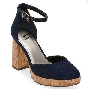 NIB! Worthington Denim Panama Cork Block Heel BOHO Pumps Shoes Strappy Size 8.5